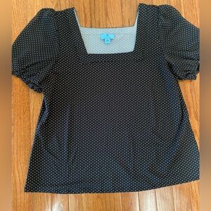 CeCe Black and White Puff Sleeve Blouse